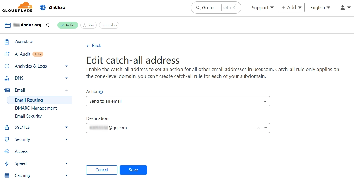 Cloudflare 免费域名邮箱 支持 Catch-all 无限别名收件